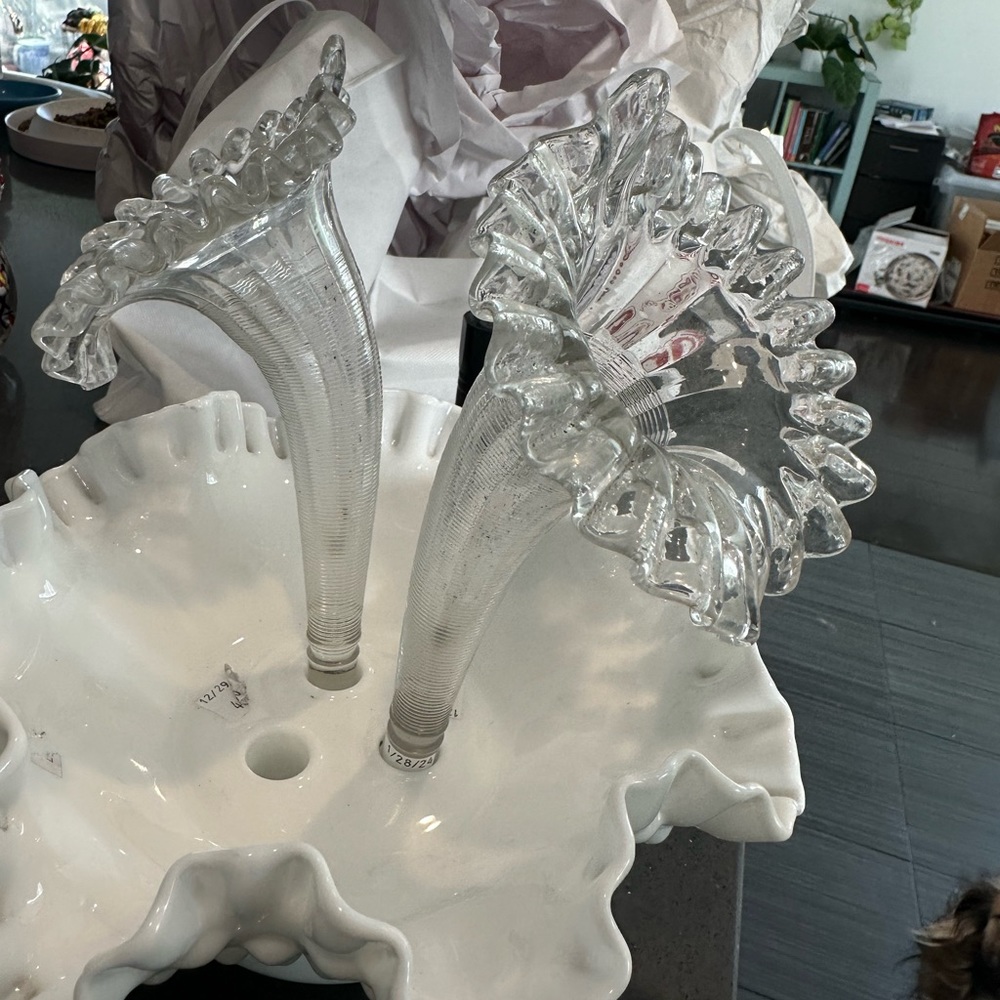 Victorian clear ruffled glass epergne horn replacements